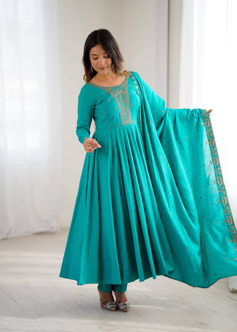 Pure Roman Chanderi Silk Anarkali Set for Women – Ready to Wear Party & Wedding Wear