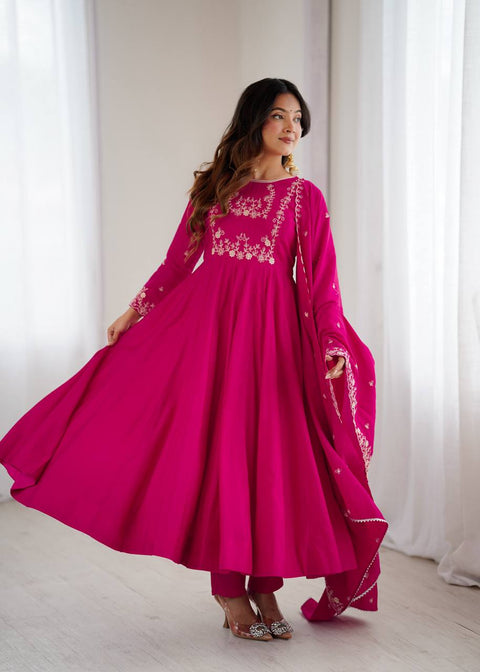 Pure Roman Chanderi Silk Anarkali Set for Women – Ready to Wear Wedding & Party Wear