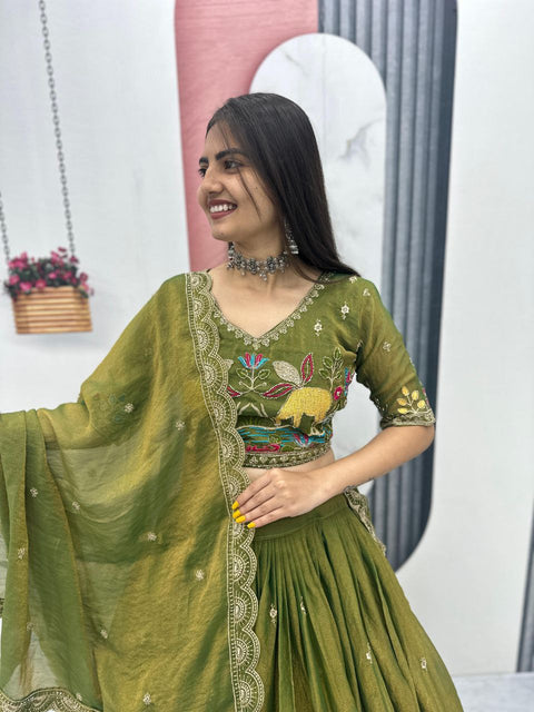 Festival Lehenga Choli Set for Women – Heavy Embroidery Designer Wear ( MEHENDI)