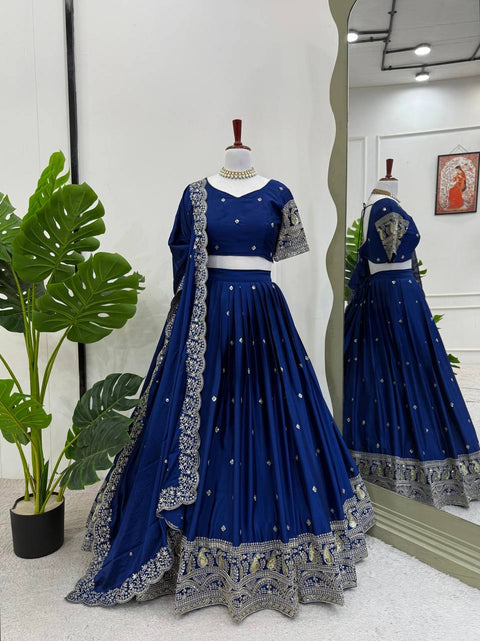 Chinon Silk Lehenga Choli Set for Women – Heavy Boutique Festive Wear (BLUE)