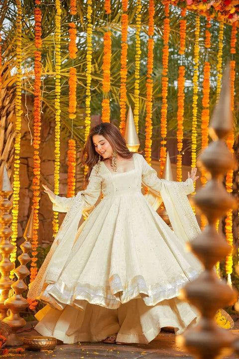 Designer Chinnon Silk Plazzo Gown Set for Women –  Festive Wear