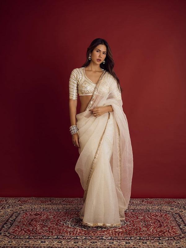 Sonam Bajwa Wear Saree With Original Hand Charkhi Gotta Patti And Sequence Work