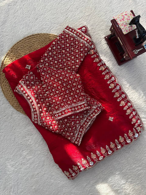 🎀Designer Saree With Heavy Beds Thread And Sequence Work 🎀