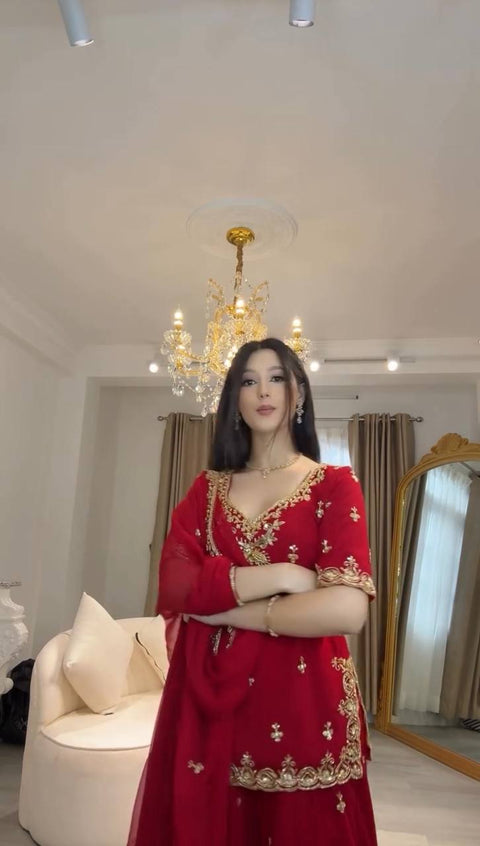 Premium Top Sharara Set With Thread And Sequence Work