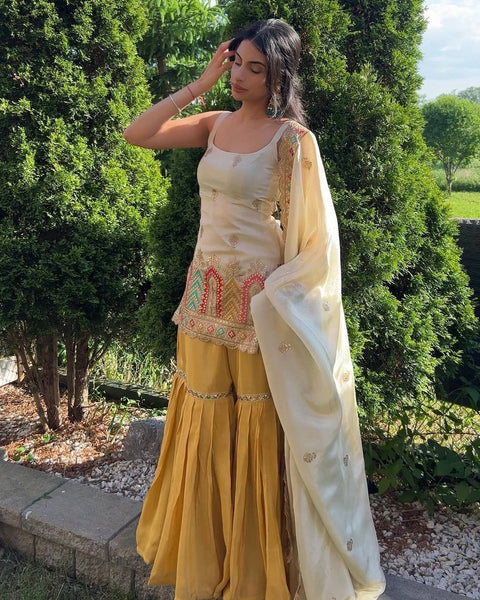 ✨Designer Sharara Set With Heavy Chinnon Silk And Thread Sequence Work ✨
