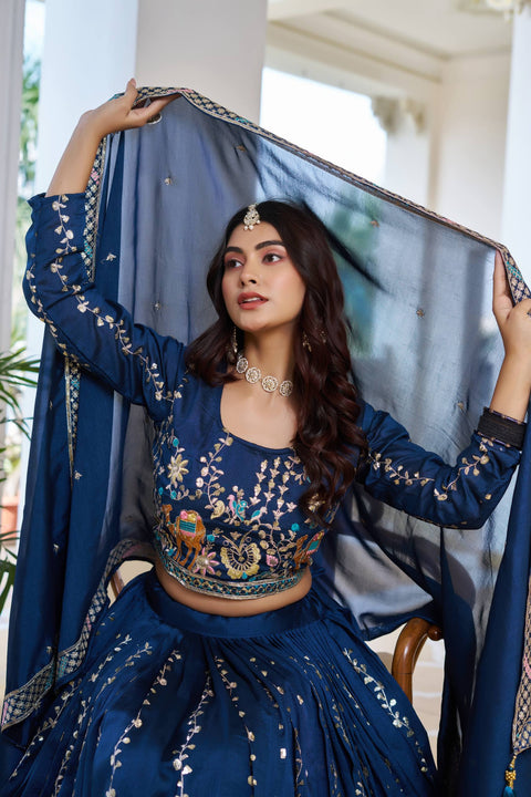 💗 Wedding Lehenga Choli With Heavy Embroidery Sequence Work – 💗( NAVY BLUE)
