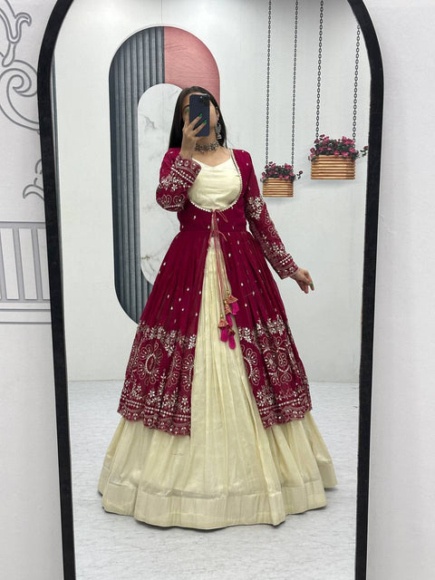 💗Festival Special Indo Western Lehenga Set With Shrug –💗(RANI)