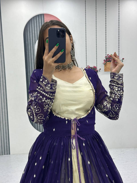 💗Festival Special Indo Western Lehenga Set With Shrug –💗(NAVY BLUE)