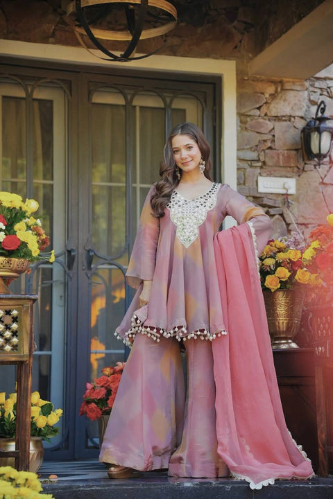 ✨Designer Plazoo With Top Set In Heavy Cosmos Silk And Real Mirror Work ✨