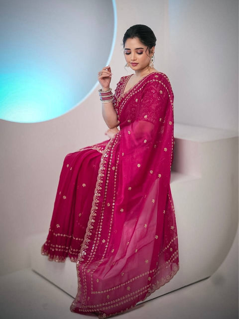 Premium Designer Saree In Soft Space Silk With Sequence & Zari Embroidery