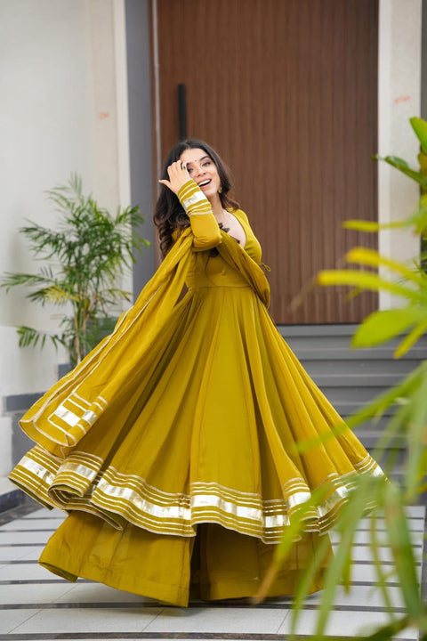 ✨Premium Hand Gotta Work Anarkali Plazzo Set With Dupatta In Faux Georgette – (1221)