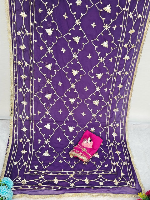 ✨Original Hand Kachhi Gotta Work Heavy Saree In Soft C C Georgette With Sequence Lace Border – (1218)