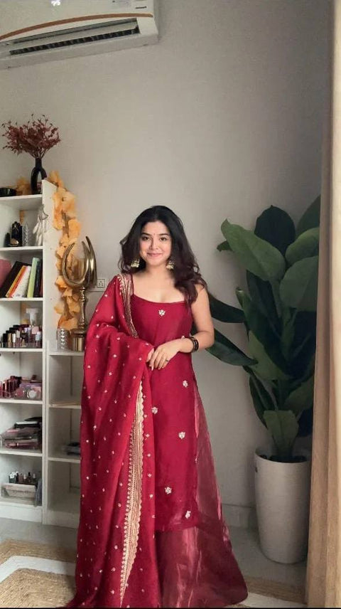 Premium Jimi Choo Top Palazzo Dupatta Set with Thread Sequins Work
