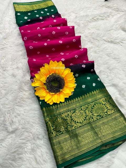Exclusive Bandhani Silk Saree with Zari Weaving & Kanchipuram Border