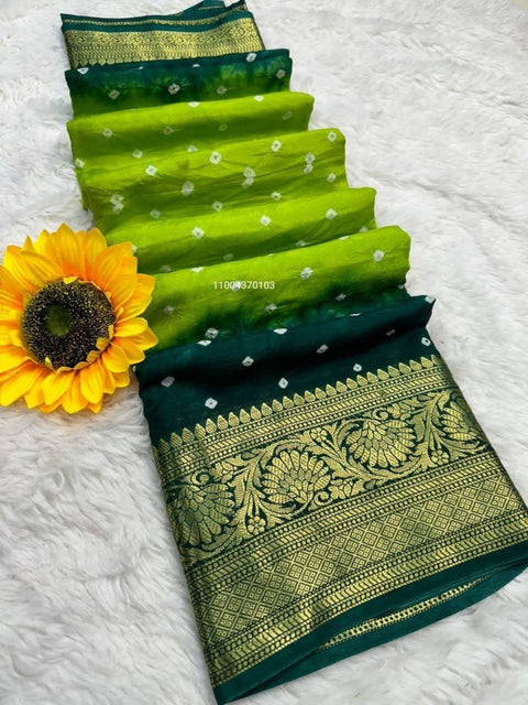 Exclusive Bandhani Silk Saree with Zari Weaving & Kanchipuram Border
