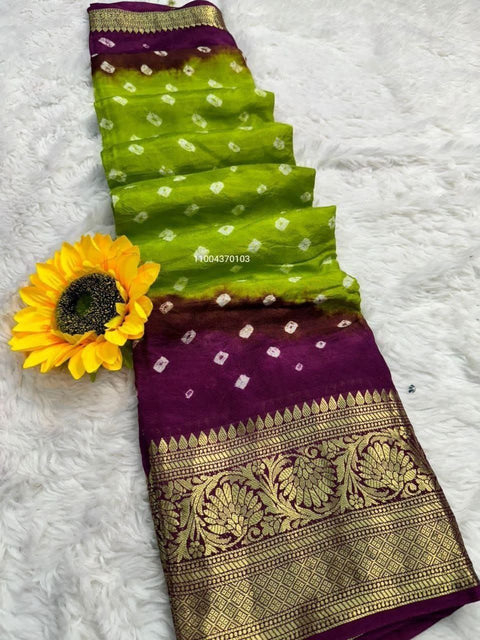 Exclusive Bandhani Silk Saree with Zari Weaving & Kanchipuram Border