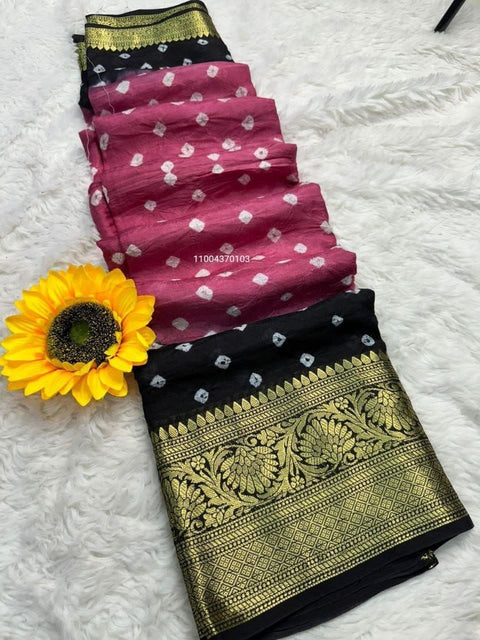 Exclusive Bandhani Silk Saree with Zari Weaving & Kanchipuram Border