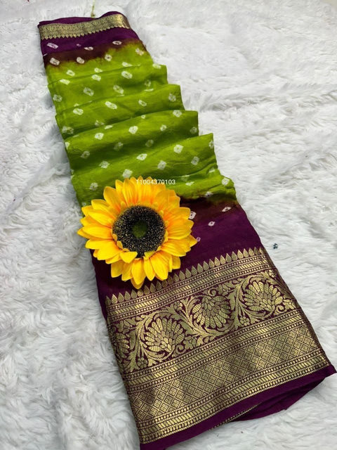 Exclusive Bandhani Silk Saree with Zari Weaving & Kanchipuram Border