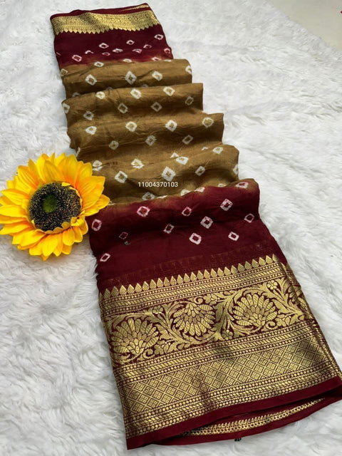 Exclusive Bandhani Silk Saree with Zari Weaving & Kanchipuram Border