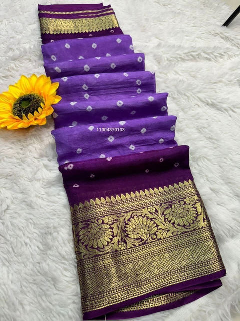 Exclusive Bandhani Silk Saree with Zari Weaving & Kanchipuram Border