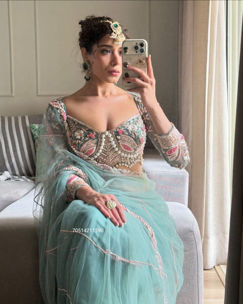 Premium Net Designer Saree with Embroidery & Diamond Work