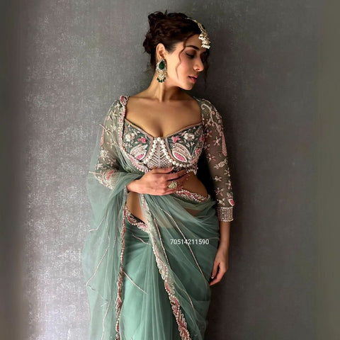 Premium Net Designer Saree with Embroidery & Diamond Work