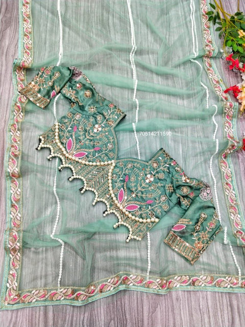 Premium Net Designer Saree with Embroidery & Diamond Work