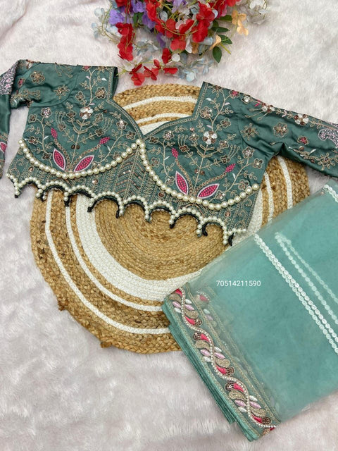 Premium Net Designer Saree with Embroidery & Diamond Work