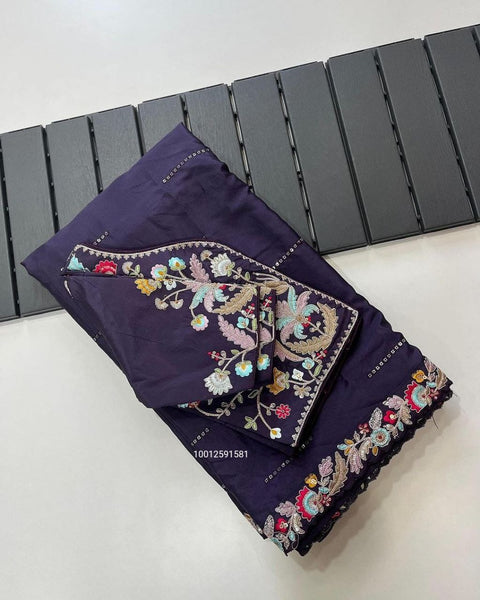 Trending Blooming Rangoli Silk Designer Saree with Embroidery & Sequence Work