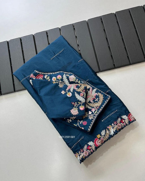 Trending Blooming Rangoli Silk Designer Saree with Embroidery & Sequence Work