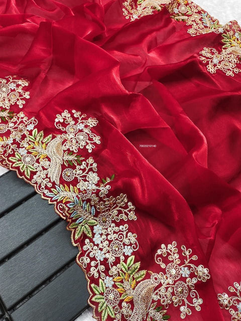 Luxurious G-MEE Soo Silk Saree with Multi-Thread Embroidery & Sequence Work
