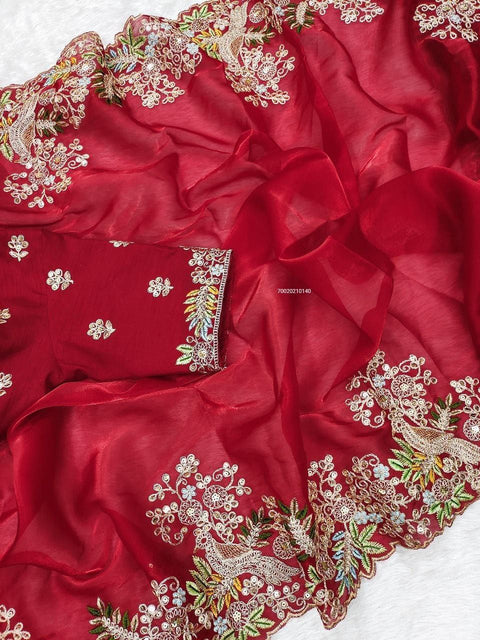 Luxurious G-MEE Soo Silk Saree with Multi-Thread Embroidery & Sequence Work