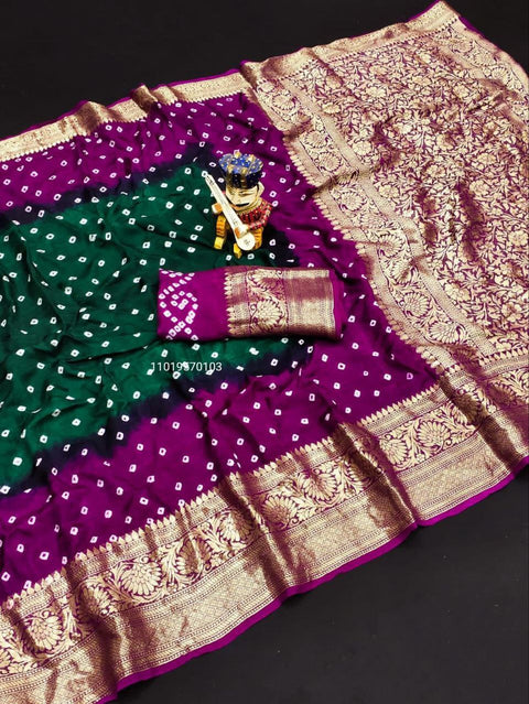 Trending Pure Bandhej Silk Saree with Kanchipuram Zari Weaving