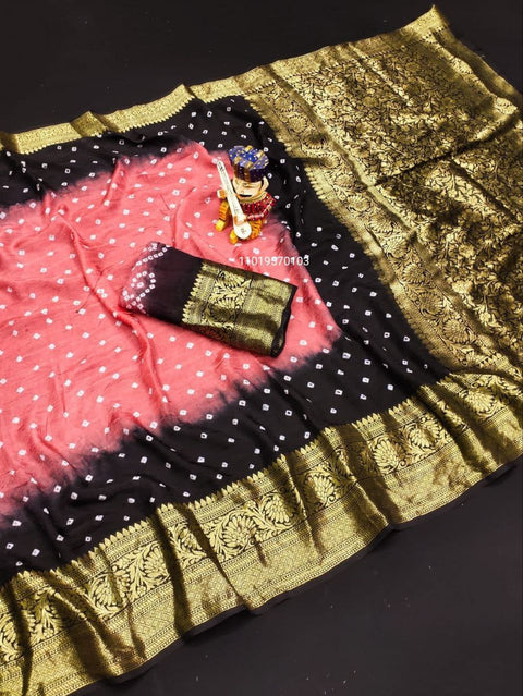 Trending Pure Bandhej Silk Saree with Kanchipuram Zari Weaving