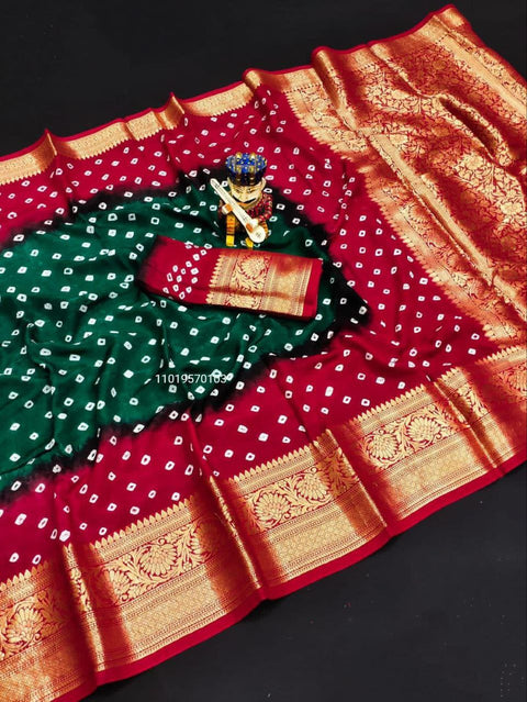 Trending Pure Bandhej Silk Saree with Kanchipuram Zari Weaving