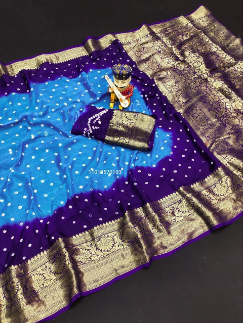 Trending Pure Bandhej Silk Saree with Kanchipuram Zari Weaving