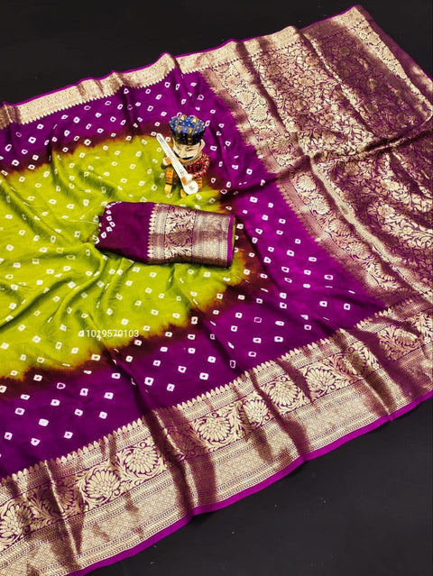 Trending Pure Bandhej Silk Saree with Kanchipuram Zari Weaving