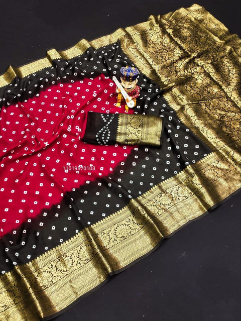 Trending Pure Bandhej Silk Saree with Kanchipuram Zari Weaving