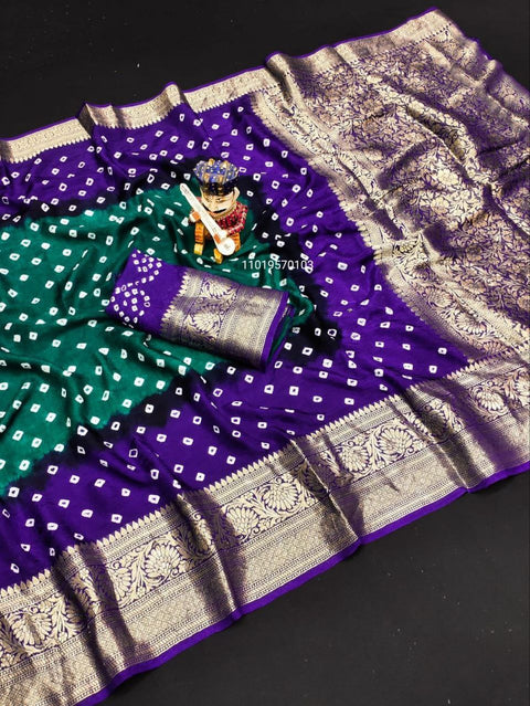 Trending Pure Bandhej Silk Saree with Kanchipuram Zari Weaving