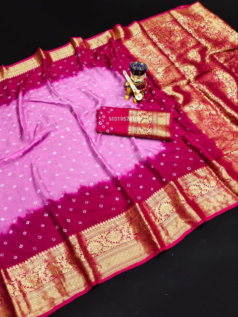 Trending Pure Bandhej Silk Saree with Kanchipuram Zari Weaving