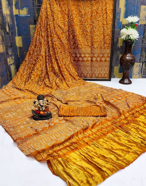 Premium Bandhani Print Tafeta Silk Saree