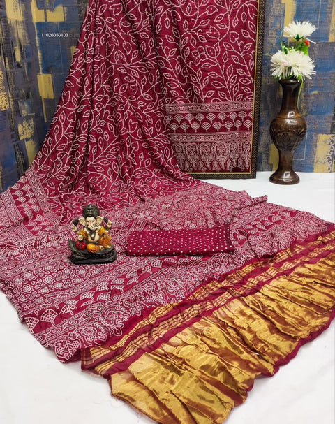 Premium Bandhani Print Tafeta Silk Saree