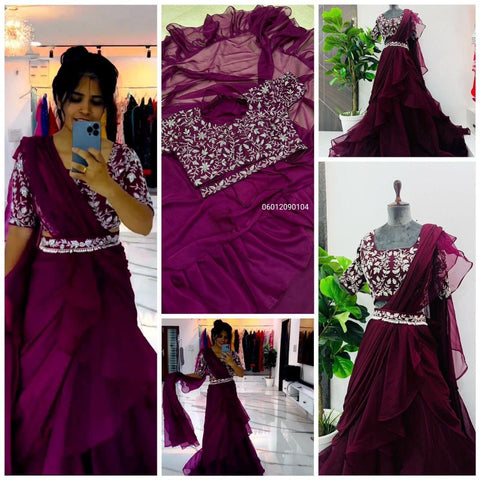 Gorgeous Designer Lehenga Saree with Organza Ruffle Dupatta - Party Wear & Bridal Collection