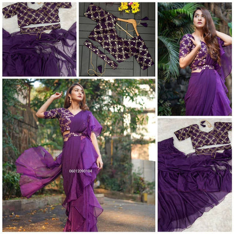 Gorgeous Designer Lehenga Saree with Organza Ruffle Dupatta - Party Wear & Bridal Collection