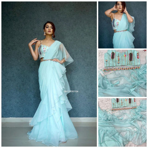 Gorgeous Designer Lehenga Saree with Organza Ruffle Dupatta - Party Wear & Bridal Collection