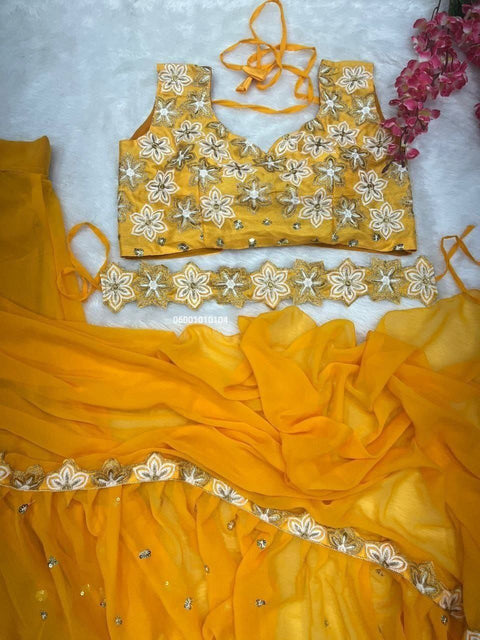 Haldi Special Partywear Layered Ruffle Lehenga Saree with Embroidered Dupatta
