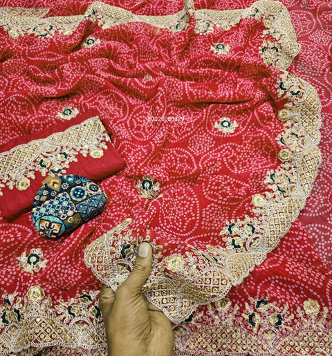 Elegant Bandhani Coding Cutwork Saree for Special Occasions