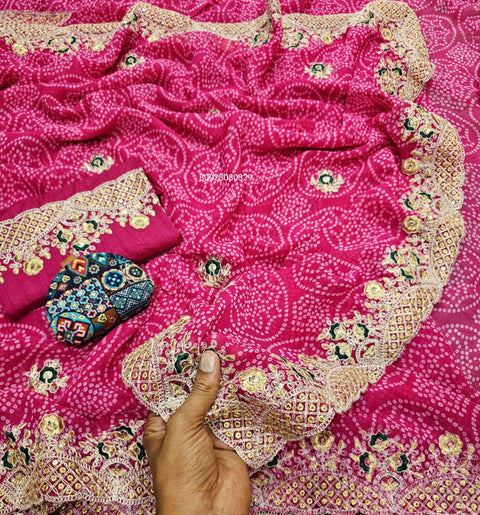 Elegant Bandhani Coding Cutwork Saree for Special Occasions