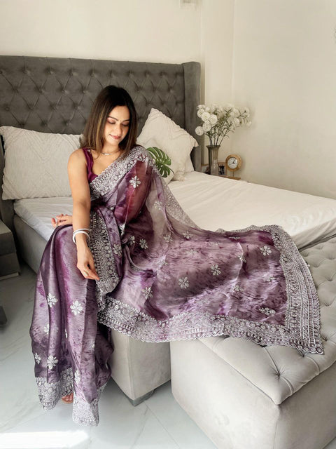 Exclusive Premium Burburry Spray Print Saree