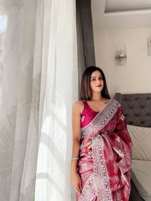 Exclusive Premium Burburry Spray Print Saree